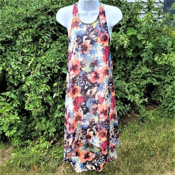 Lush Halter Dress Open Back High Low Hem Abstract Floral Size Medium - Picture 1 of 11